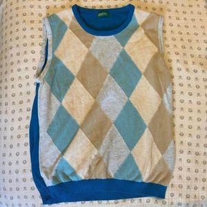 Blue and Tan Diamond Benetton Boys Sweater Vest M